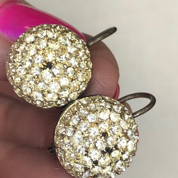 Vintage Retro Drop Clear Gem Pierced Earrings - Picture 3 of 5